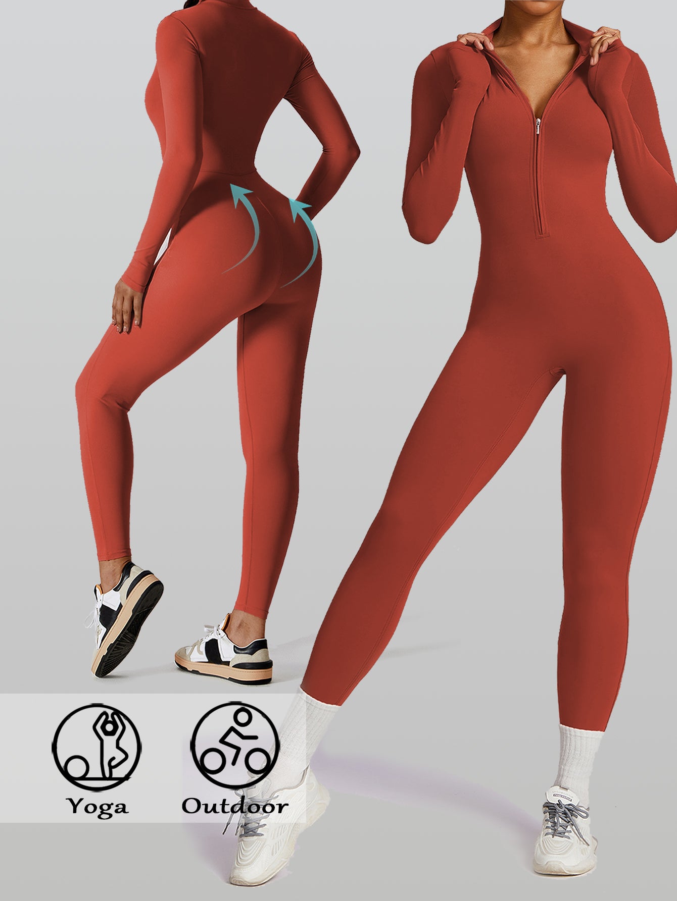 Female Cozy Zipper Long Sleeve Yoga Jumpsuit